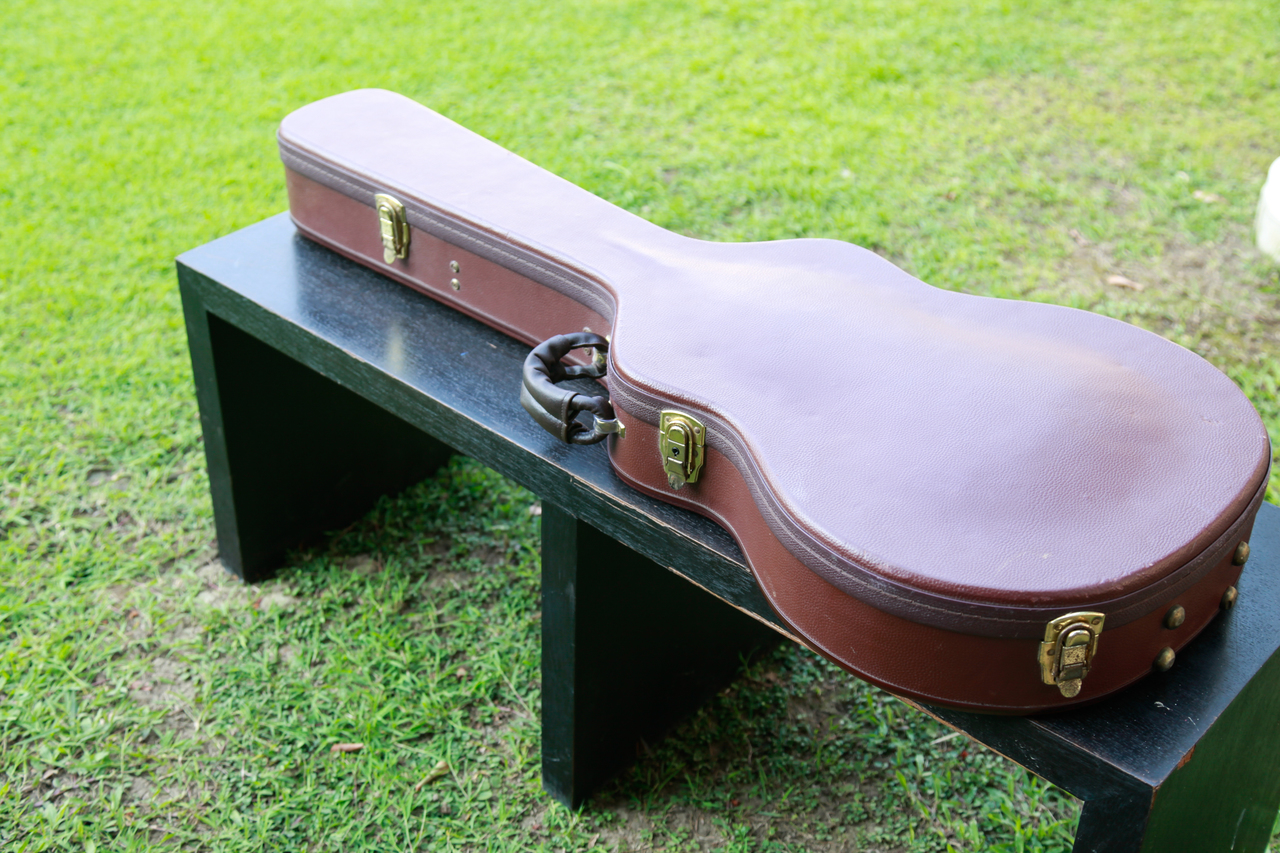 Guitar Bag At a table on the lawn 
