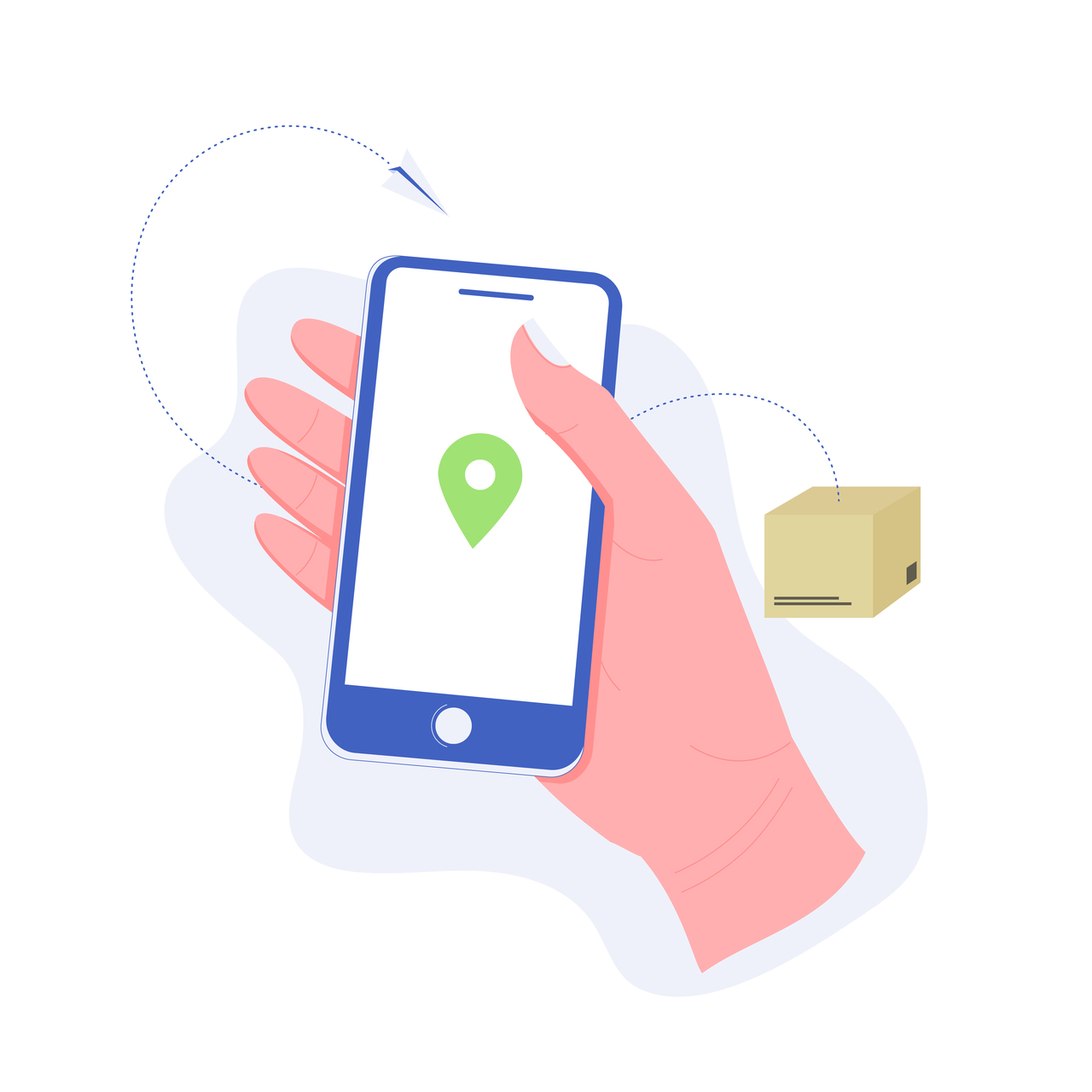 Hand holding a smartphone with map mark