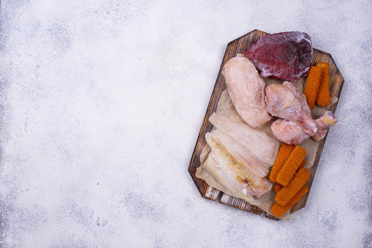 Set of various frozen meat and fish