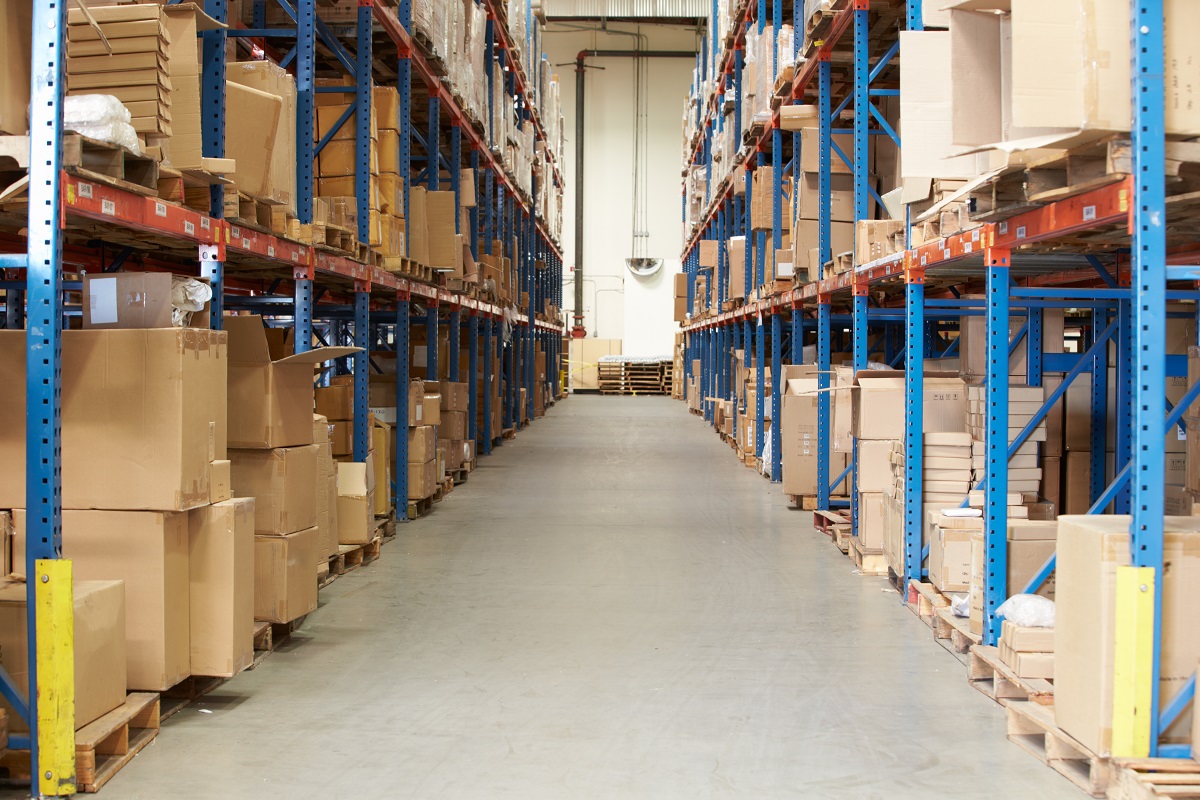 Interior Of Warehouse With Goods On Shelves